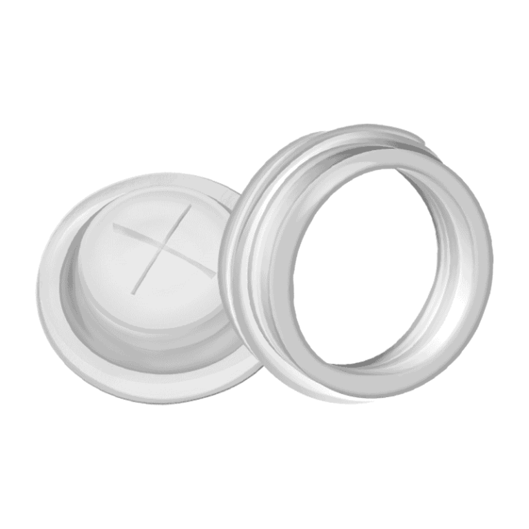 alt="X자형 슬릿을 보여주는 반투명 실리콘 크로스 슬릿 밸브의 클로즈업 보기."