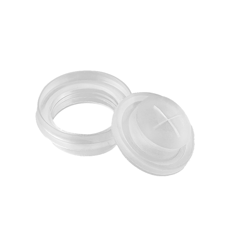 flip top cap with silicone valve on bottles, PET packaging, 24/410 closures, duckbill silicone insert