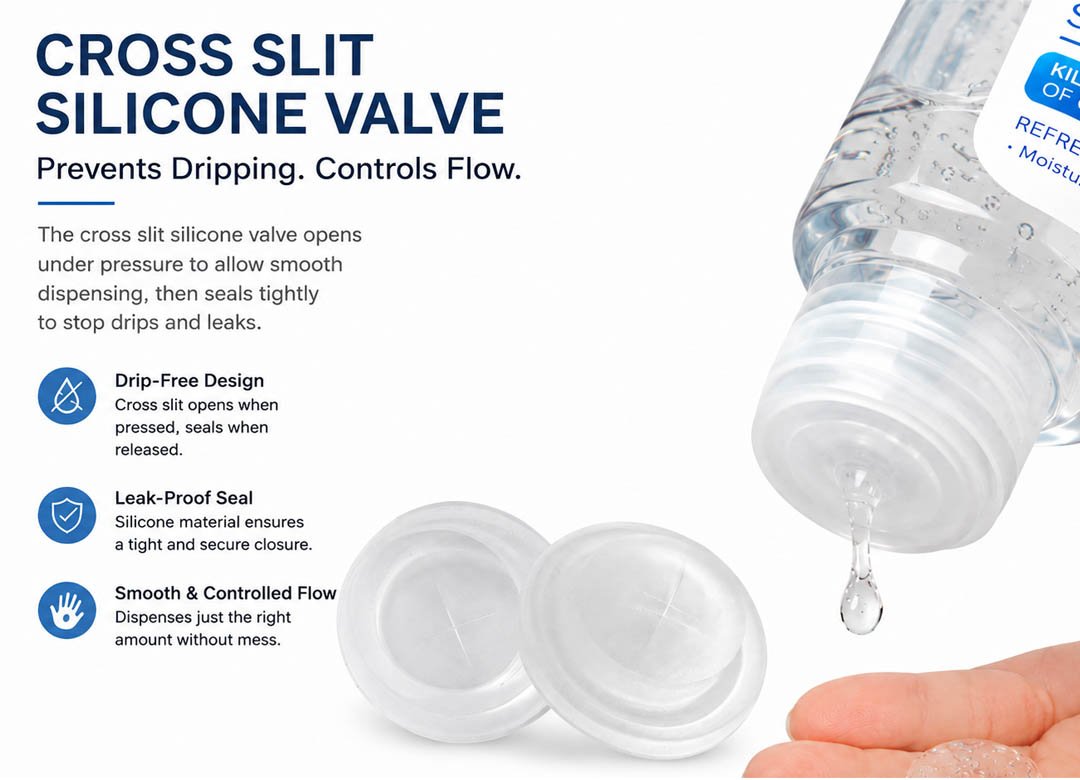 cross slit silicone valve preventing sanitizer dripping