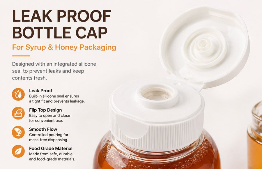 38/400 dispensing cap with silicone valve on PET syrup bottle